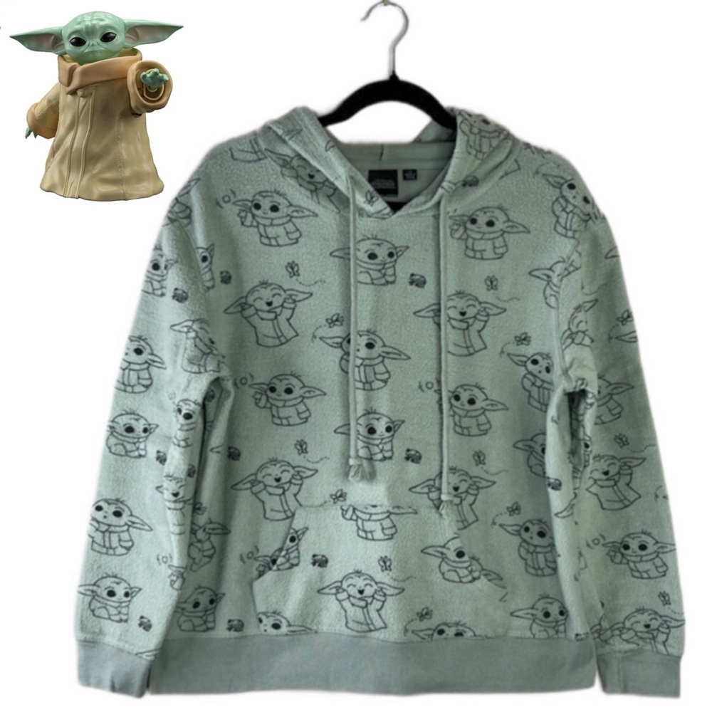 Star Wars The Mandalorian Baby Yoda Hoodie Pullover Cozy Fleece‎ Sweater Large